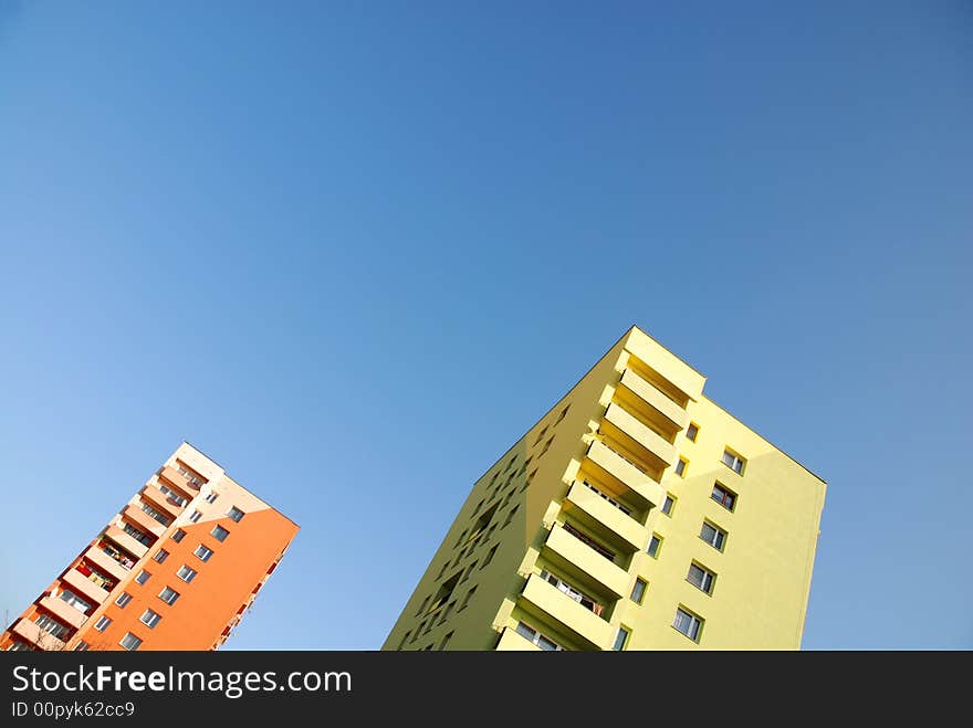 High building on the blue sky