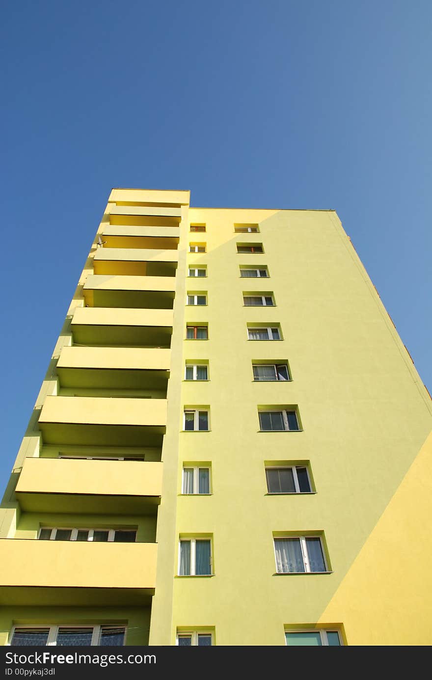 High building on the blue sky