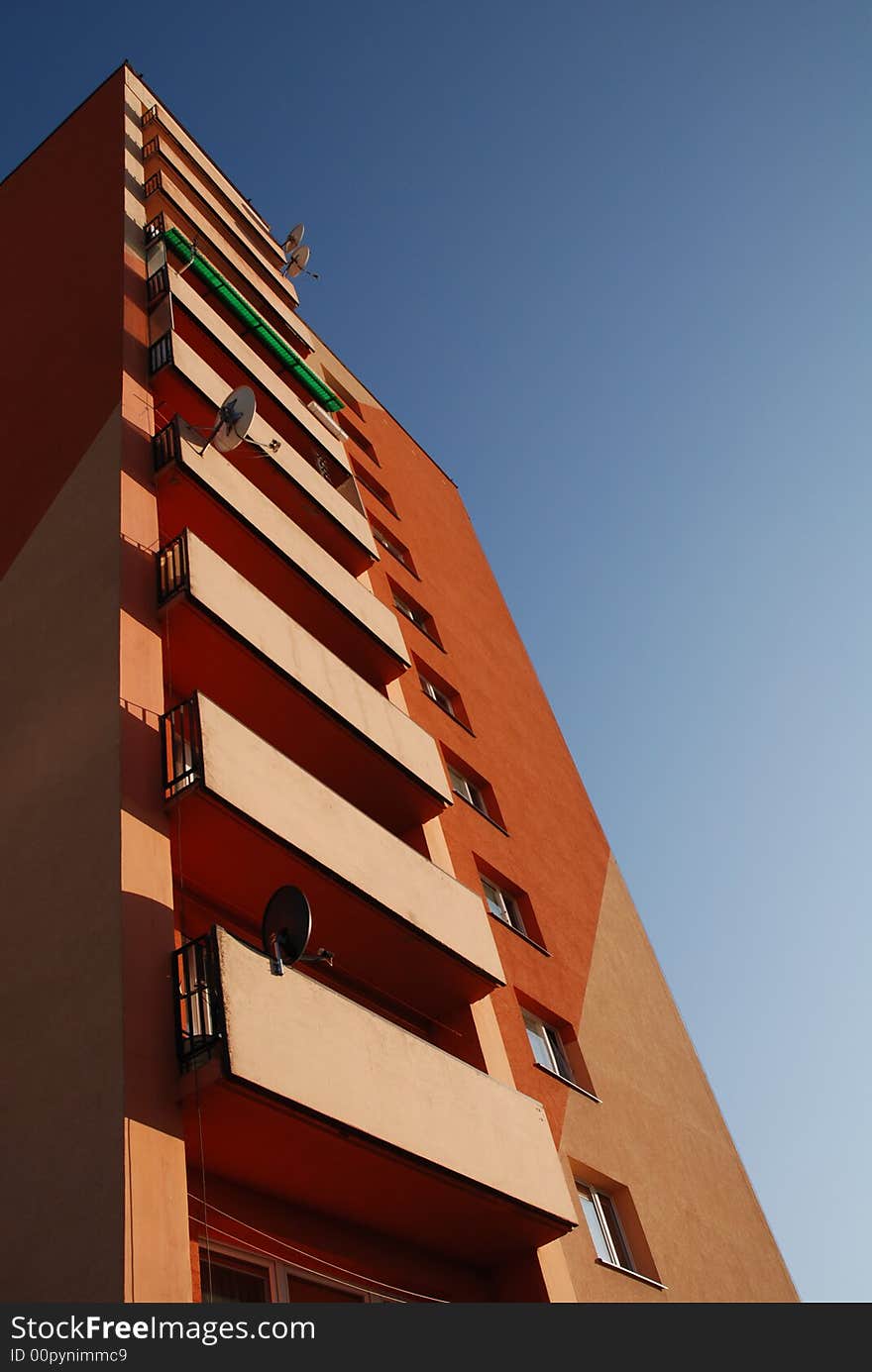 High building on the blue sky