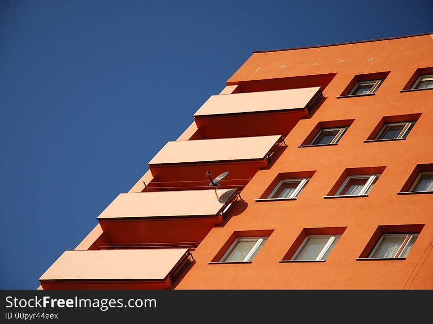 High building on the blue sky