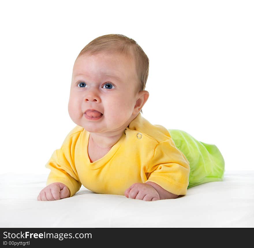 Small smiling baby on table