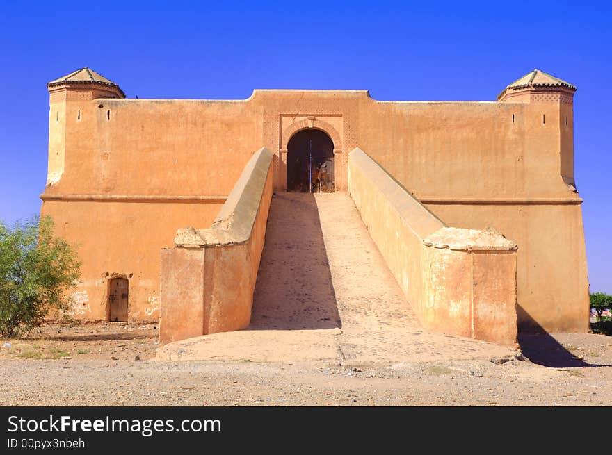 Morocco, Marrakesh:blue sky and the  red Scala fortress. Morocco, Marrakesh:blue sky and the  red Scala fortress