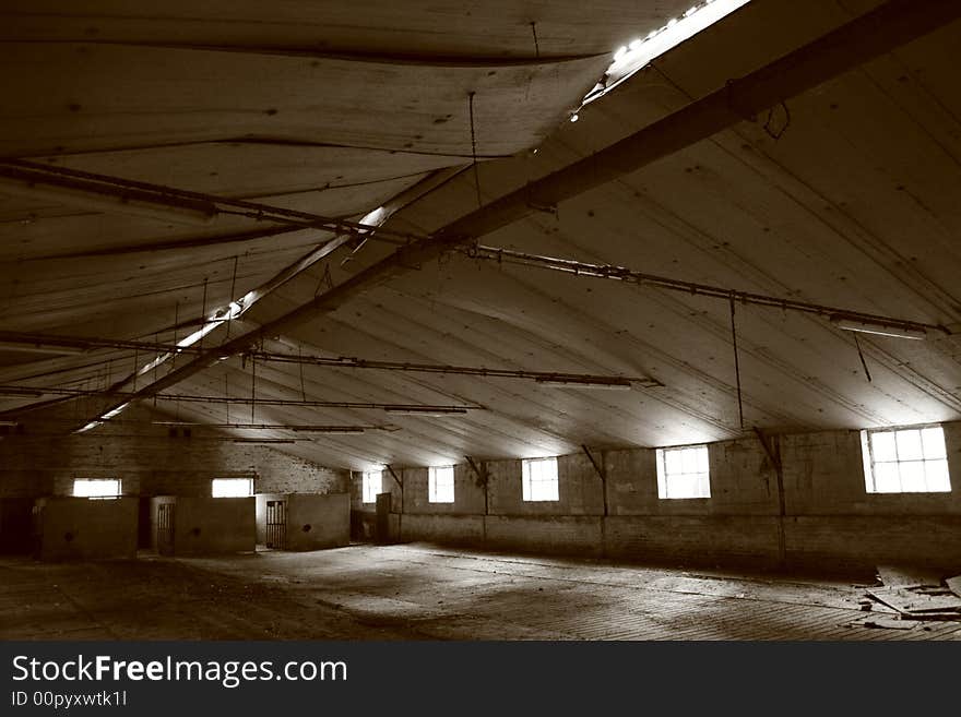 Stall in sepia colors with windows