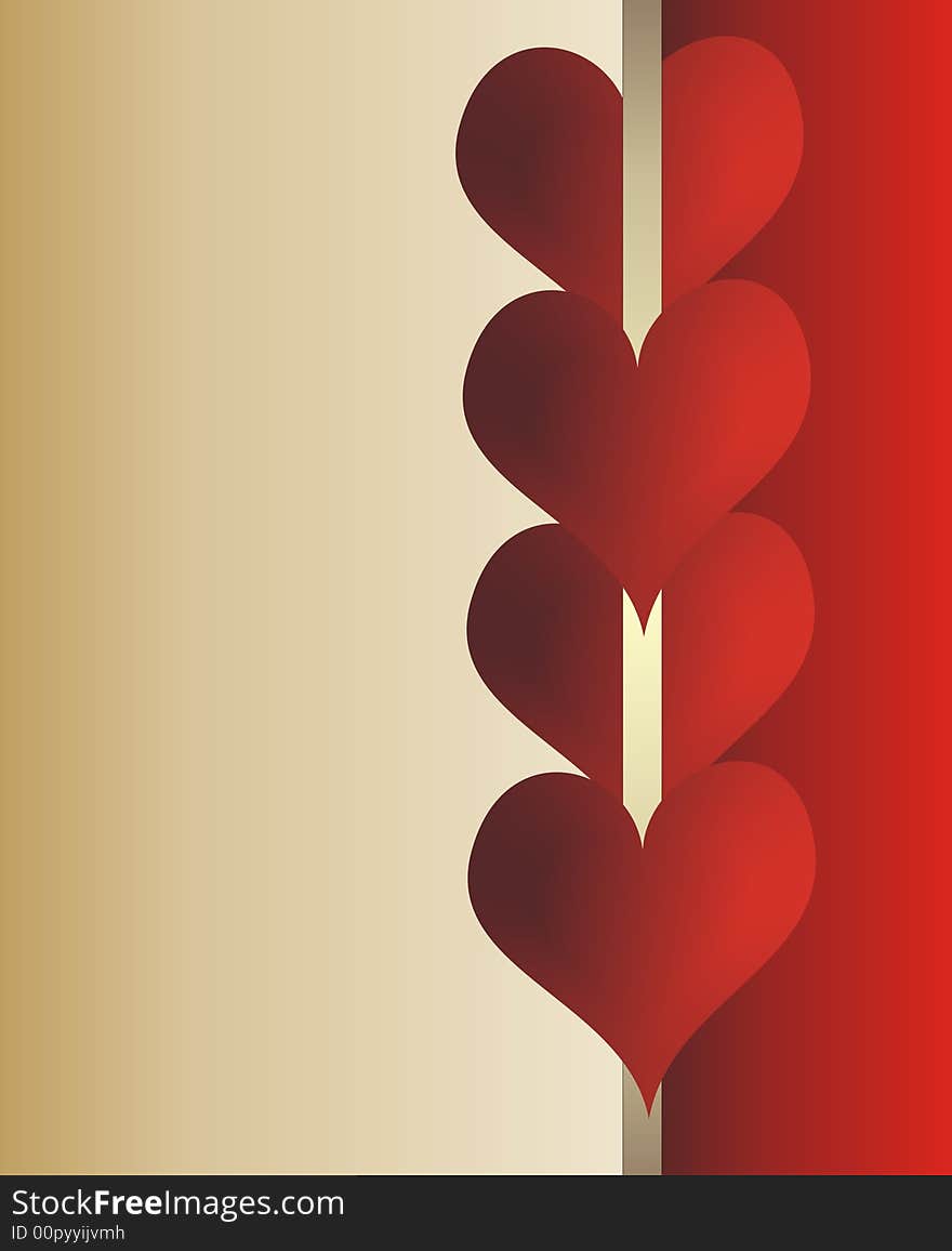 Valentines day greeting love card - hearts on gold background - illustration