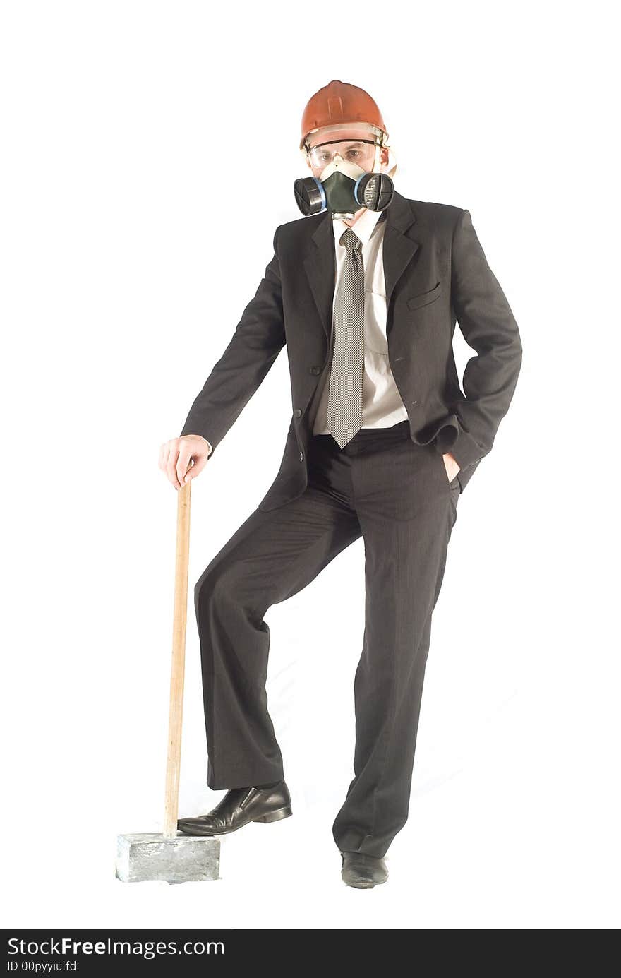 Businessman in the mask with hammer