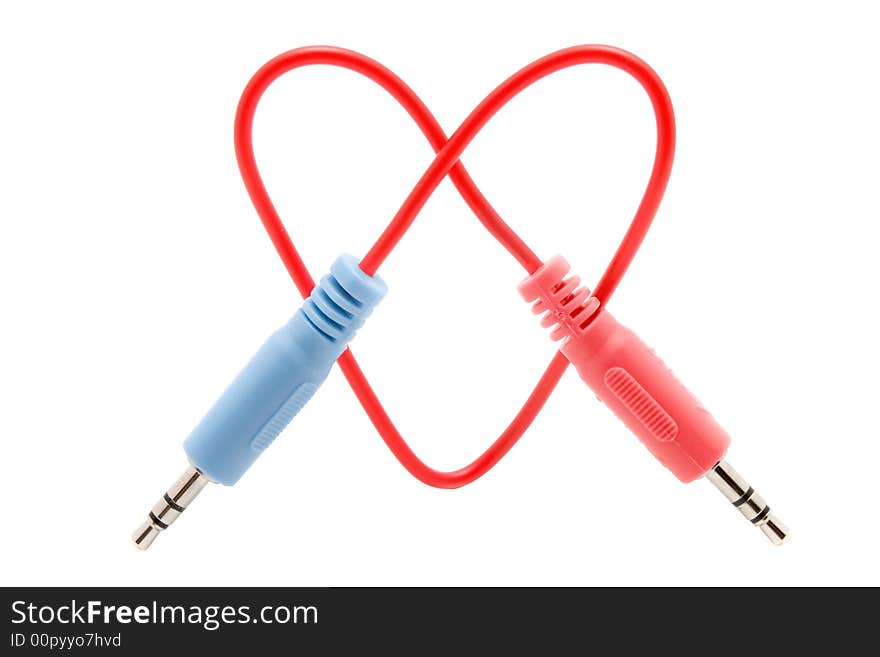 Cable connector heart with two colored jackplug. Cable connector heart with two colored jackplug