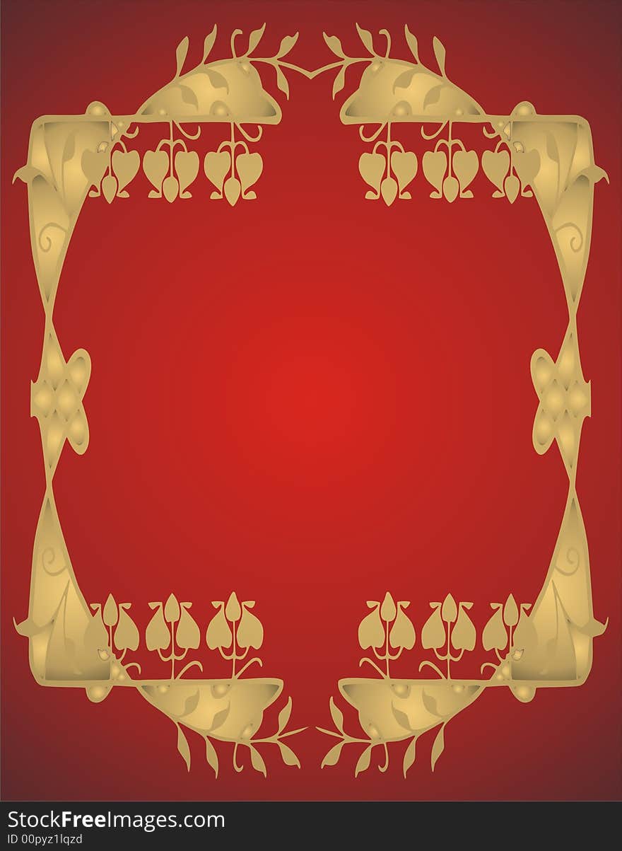 Abstract gold frame on red background - illustration