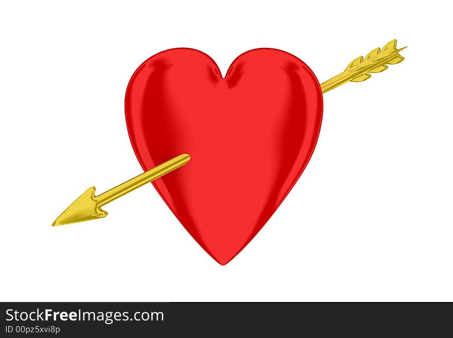 Red heart pierced with a golden arrow