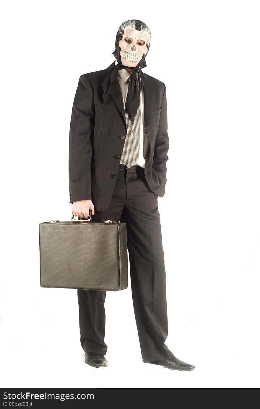 Businessman in the mask on the white background. Businessman in the mask on the white background