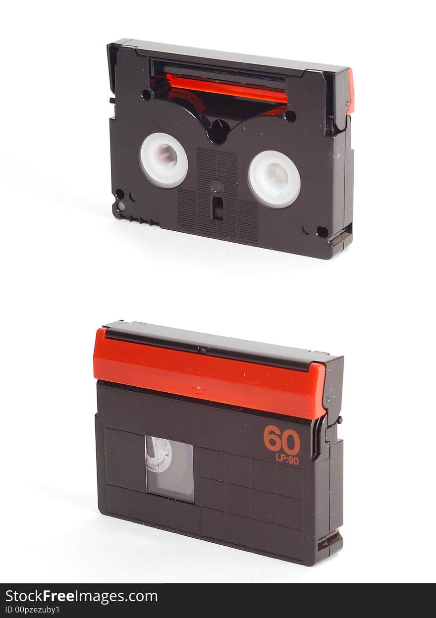 MiniDV tape on white background