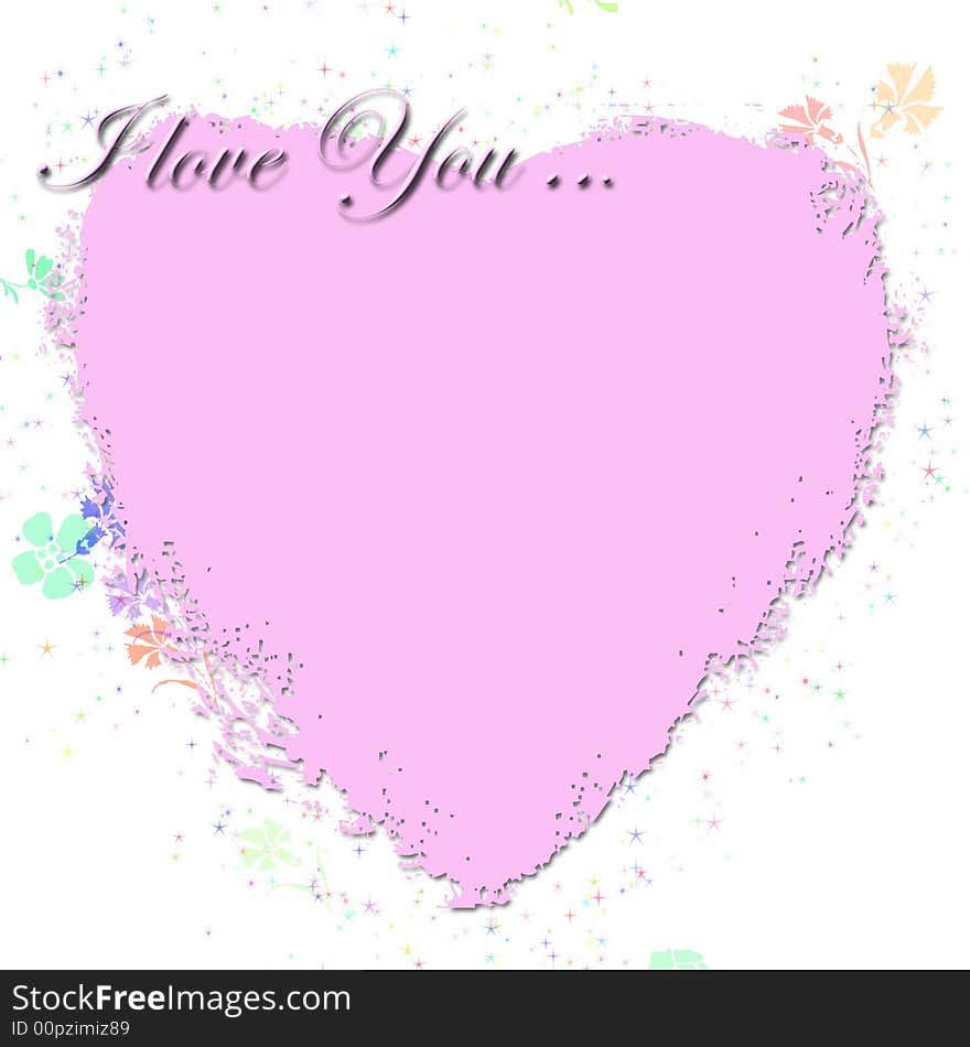 I love you on pink heart with flowers. I love you on pink heart with flowers.