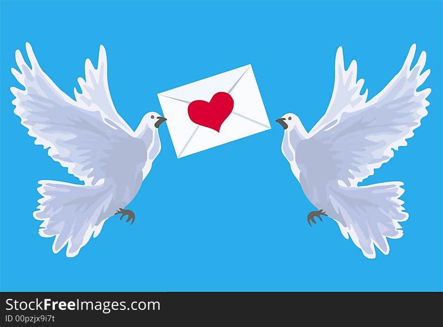 Illustration with pigeons to the Valentine's day. Illustration with pigeons to the Valentine's day