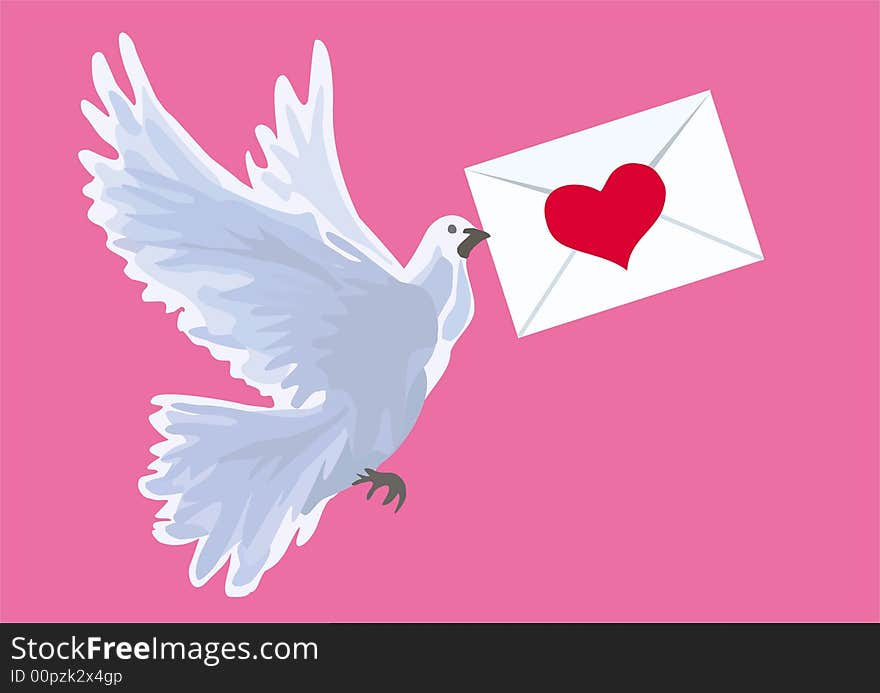 Illustration with a pigeon to the Valentine's day. Illustration with a pigeon to the Valentine's day