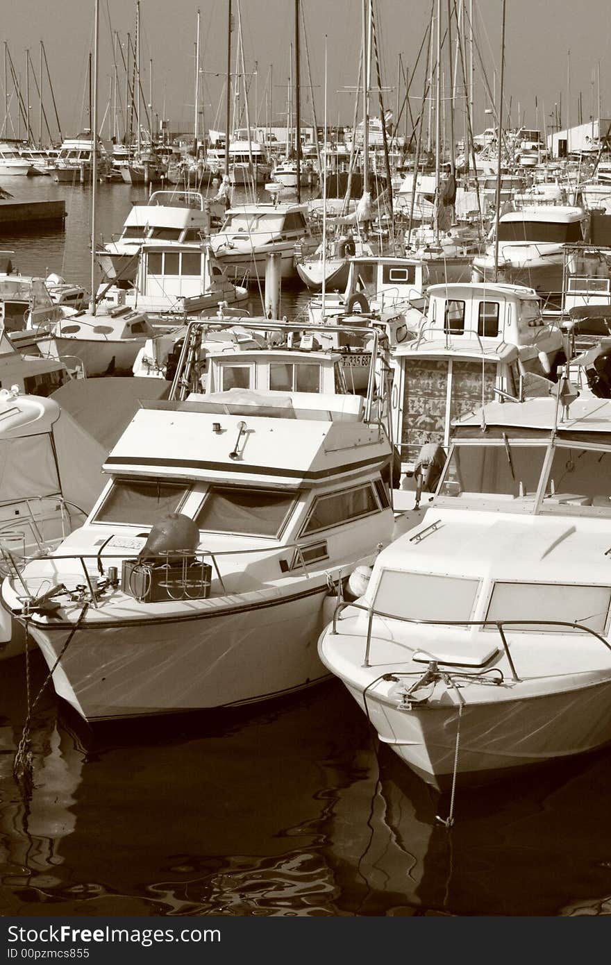 Boats in a harbour by the sea