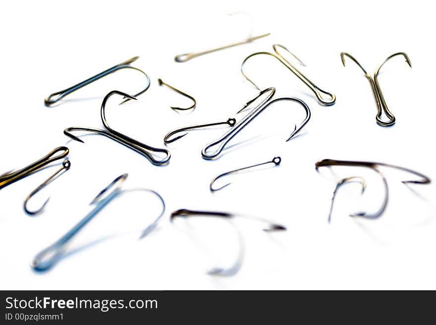 Set of fishing hooks on a white background