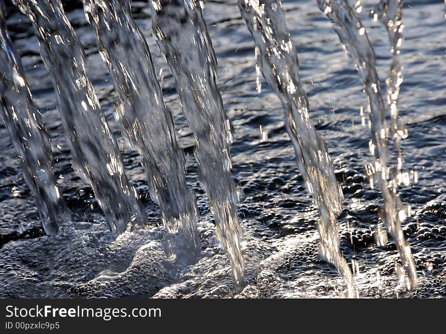 Cascading water in the sunlight