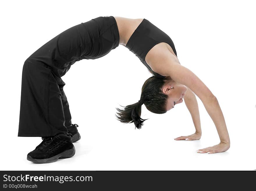 Woman practicing fitness  on  isolated background