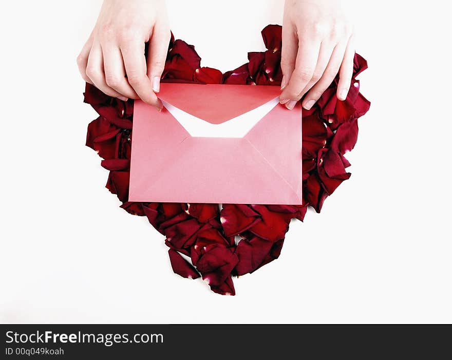 Envelope with rose petals/ love letter