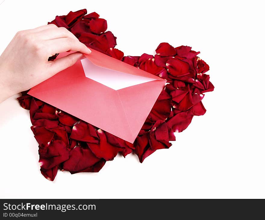 Envelope with rose petals/ love letter