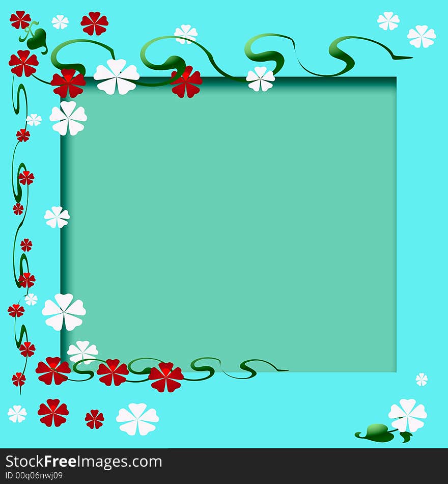 Scrapbook frame with flower garden accents on cutout center. Scrapbook frame with flower garden accents on cutout center