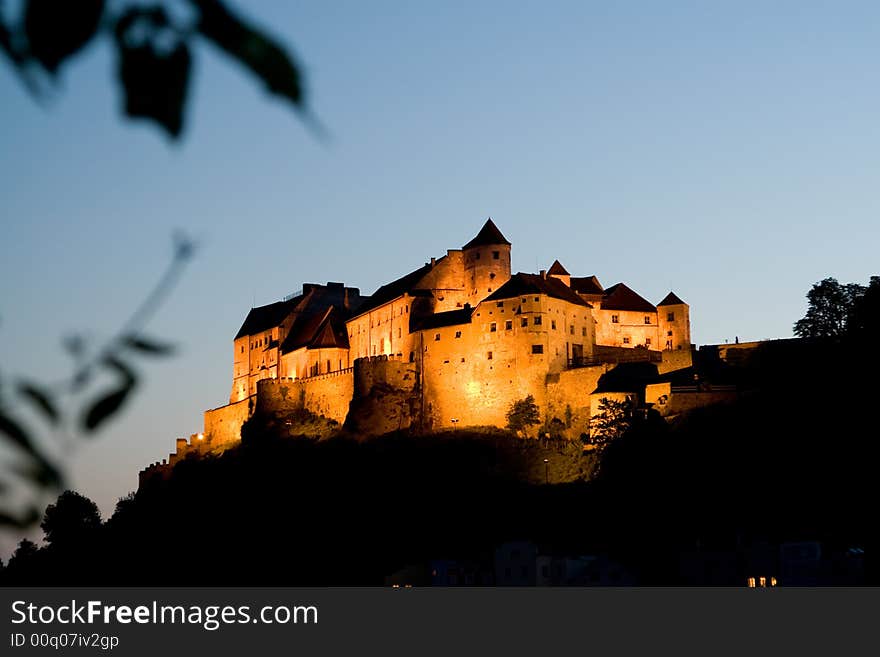 The ancient castle of Burghausen. Night view.