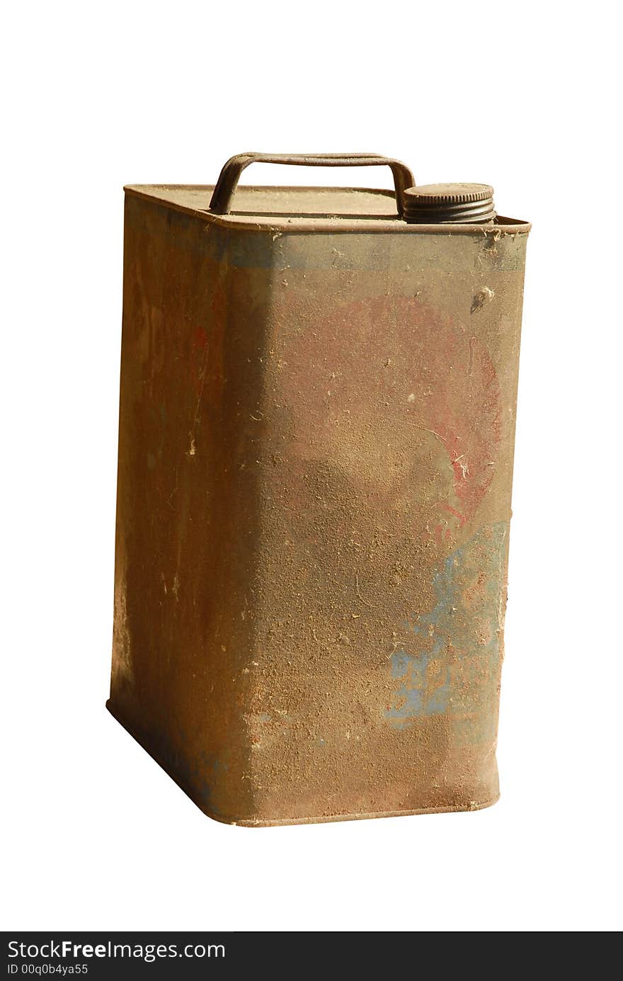 Rusting vintage gasoline can, isolated on white. Rusting vintage gasoline can, isolated on white