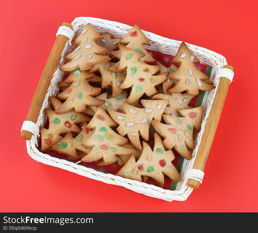 Christmas gingerbread cokies in a basket. Christmas gingerbread cokies in a basket