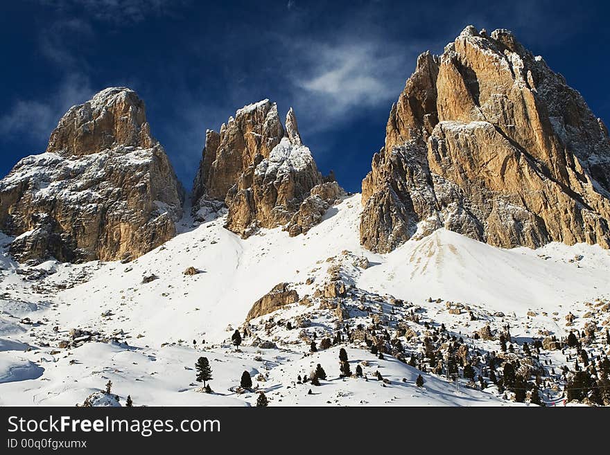 Snow capped Dolomite mountains