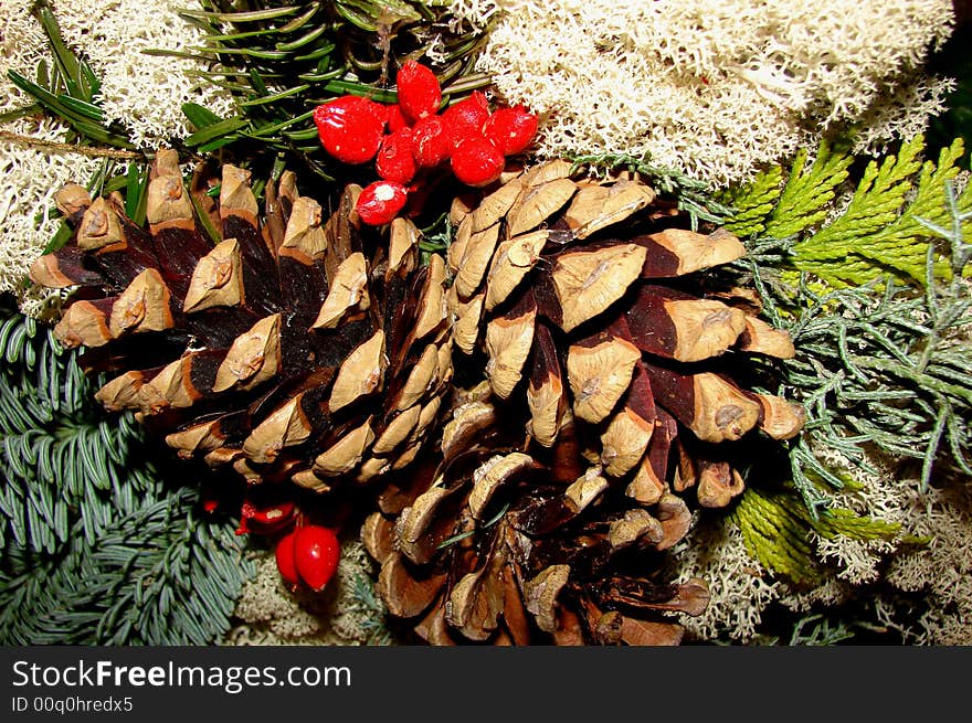 Pinecones in a christmas decoration