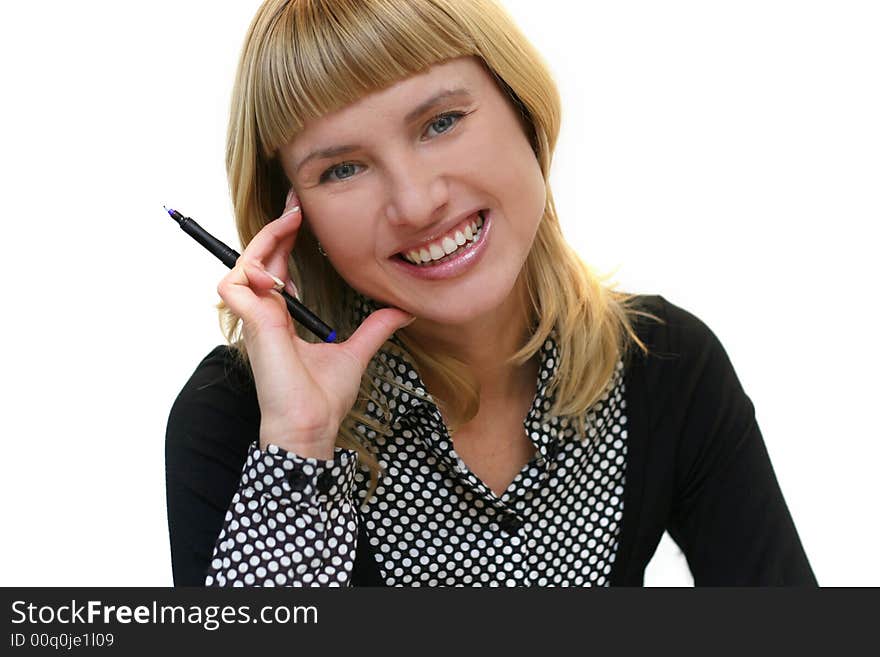 Young woman is smiling in office