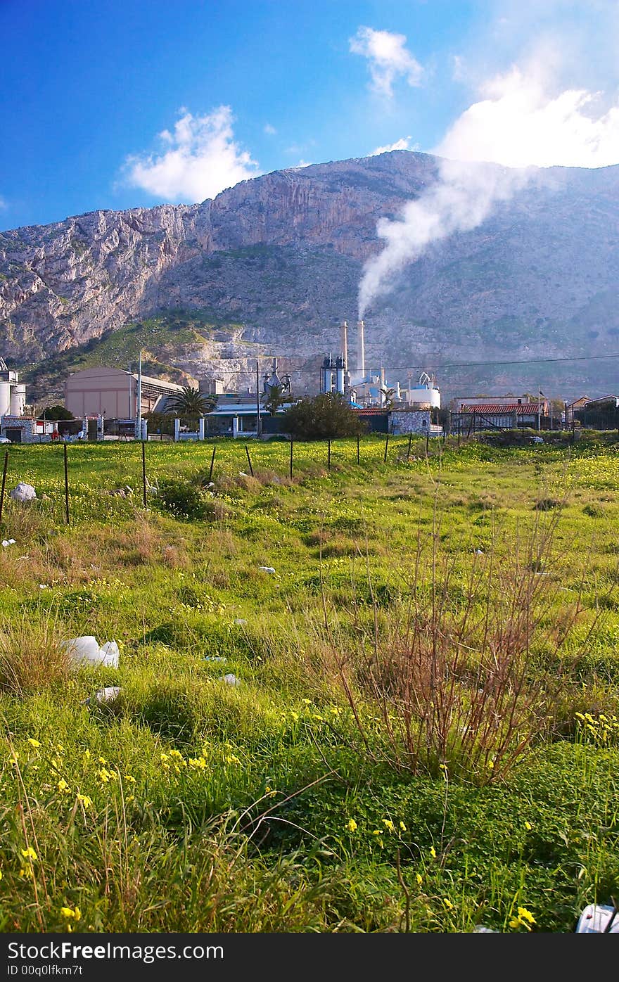 Factory near the lawn