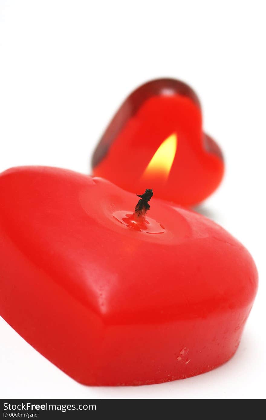 Valentine candle and Heart on white background.