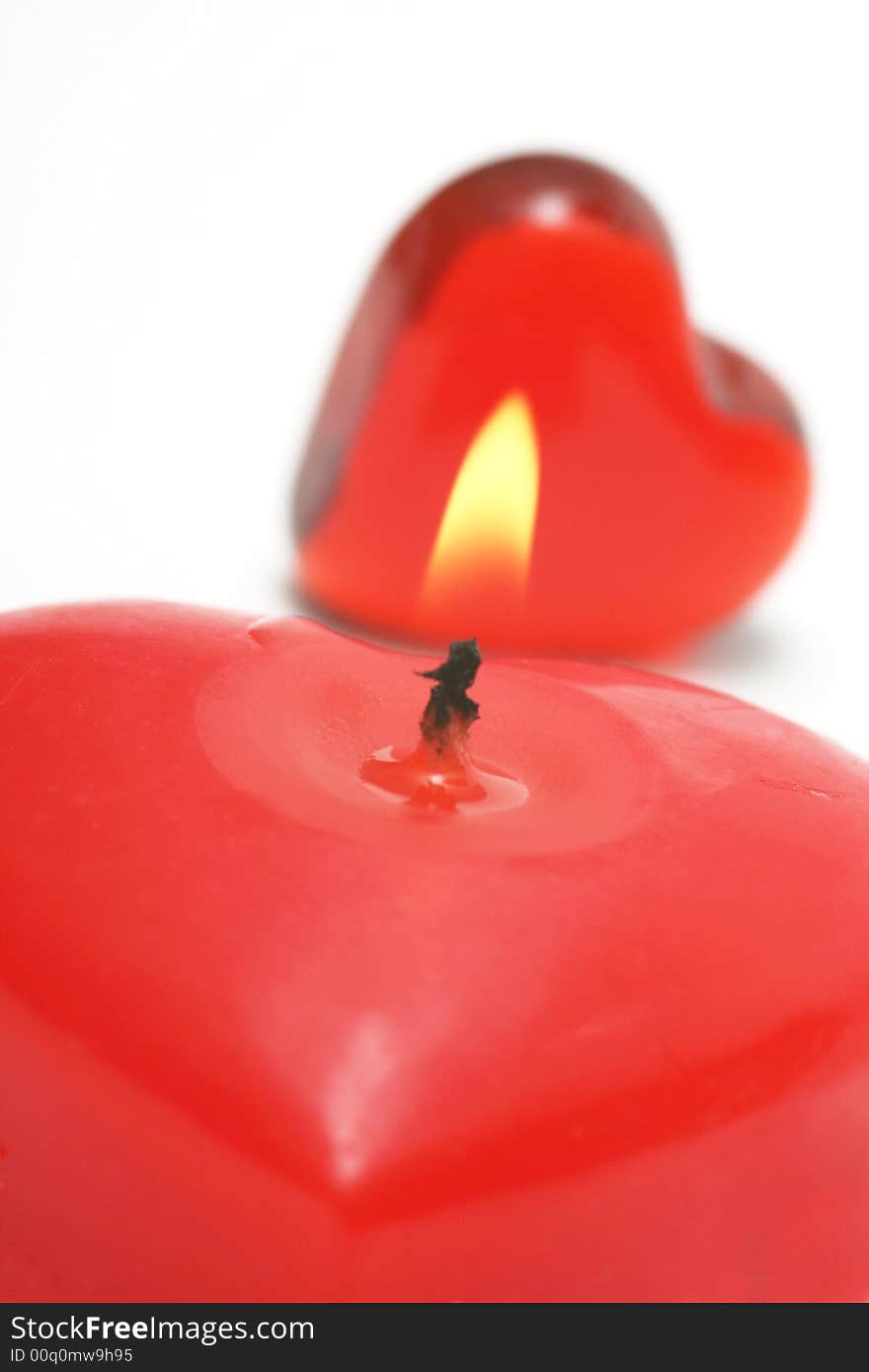 Valentine candle and Heart on white background.