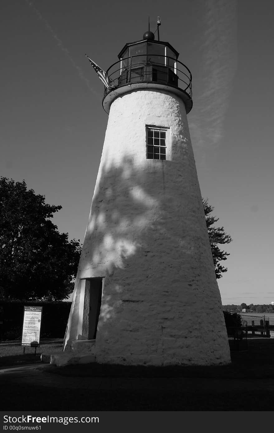 Concord Point lighthouse in black and white.