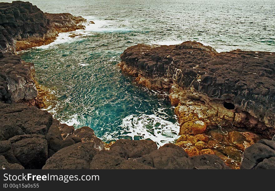 Kauai Coatal Black Lava Rock Pool