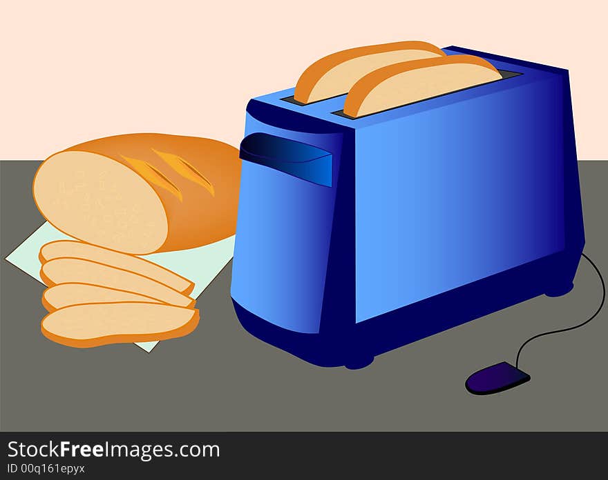 Blue toaster with bread illustration. Blue toaster with bread illustration