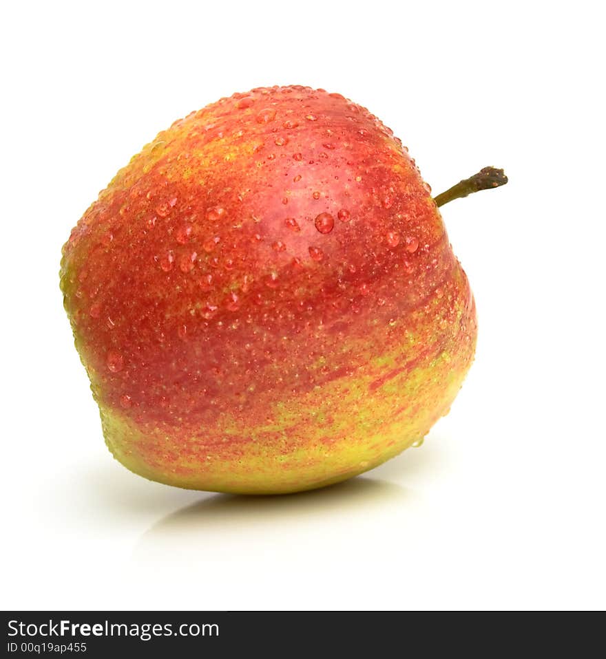 Red apple with water drops on the white background. Isolated. Shallow DOF. Red apple with water drops on the white background. Isolated. Shallow DOF.