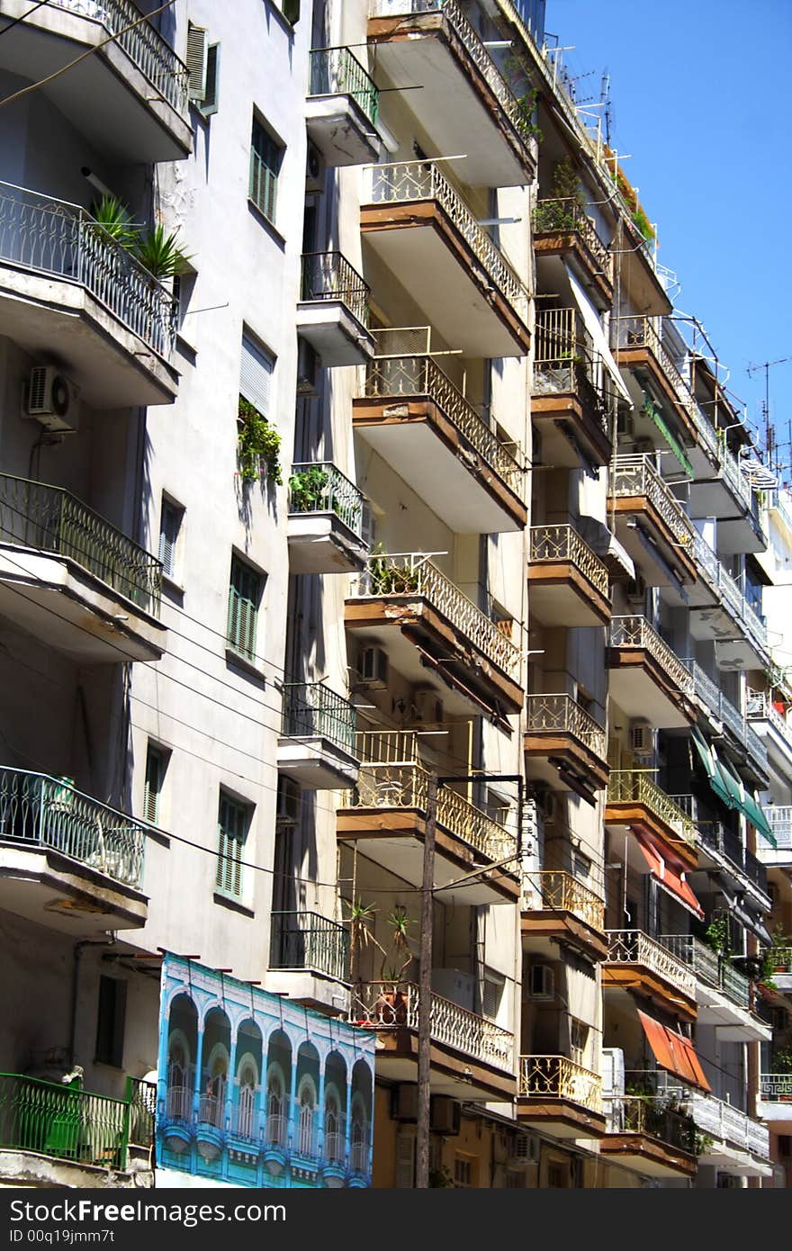 Houses with balconies in Thessaloniki, Greece