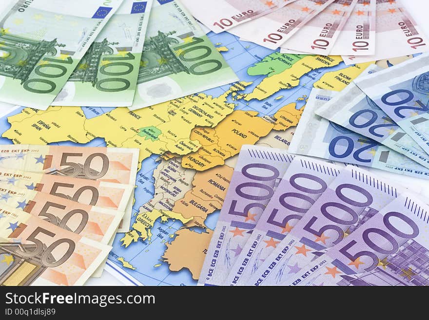 Euros at map of europe