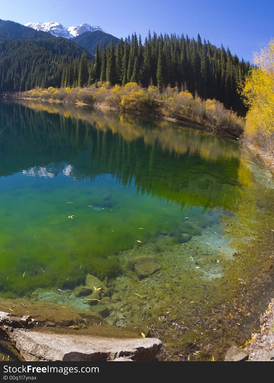 Kolsay lake in mountain of Kazakhstan