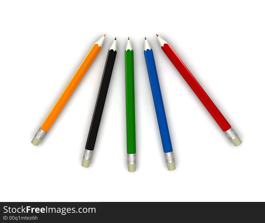 Coloured pencils - 3d render - isolated on white background