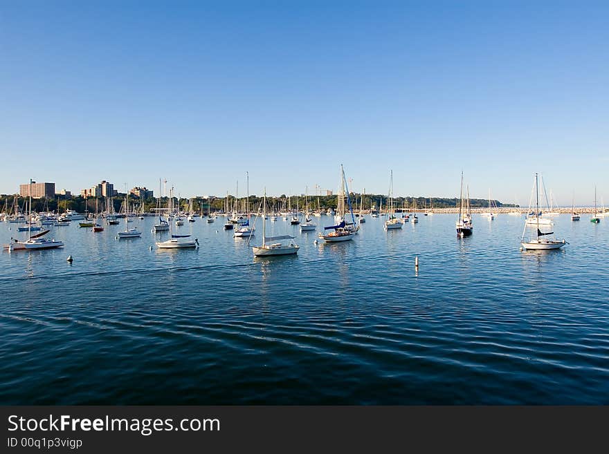 Half water, boats and sky