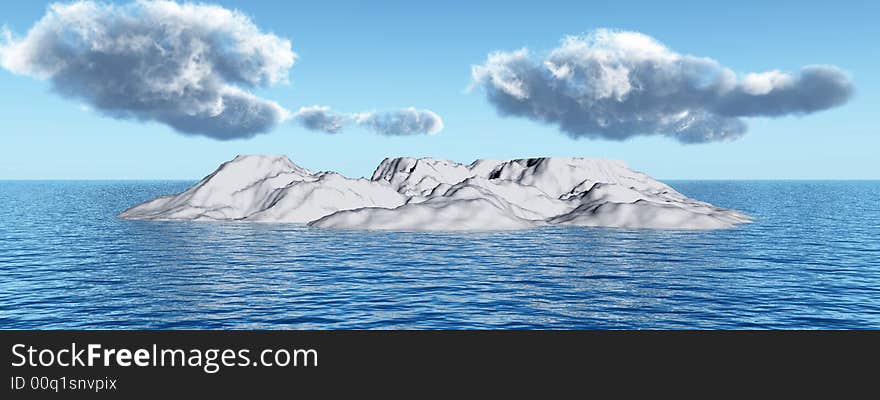 The big iceberg on  the open ocean - 3d landscape scene.