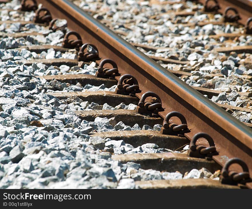 Detailed view of one side of a railway track