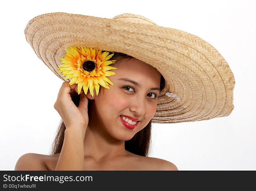 Lady putting a flower in her ear