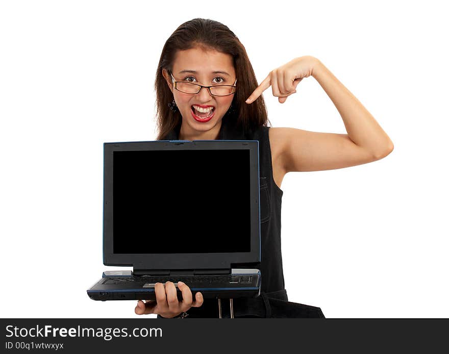 Young business woman working on a laptop