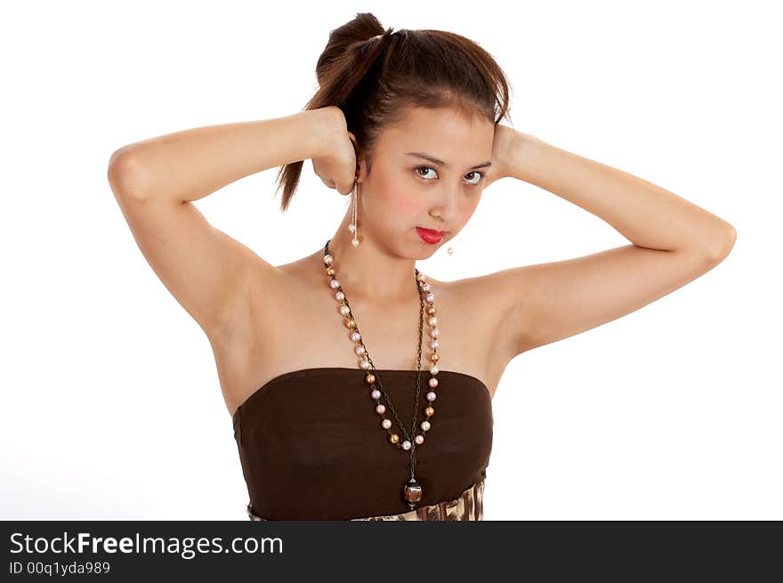 Woman having a severe headache holding her head in pain. Woman having a severe headache holding her head in pain