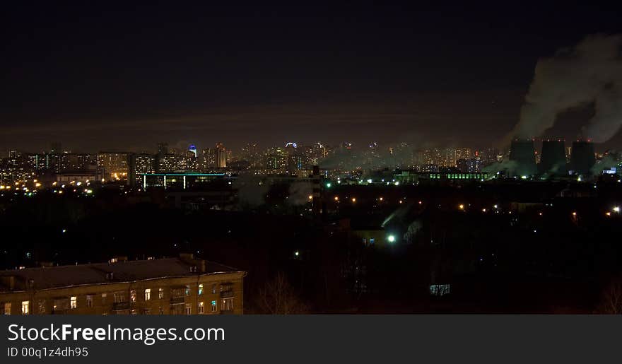 Lights of night Moscow from height