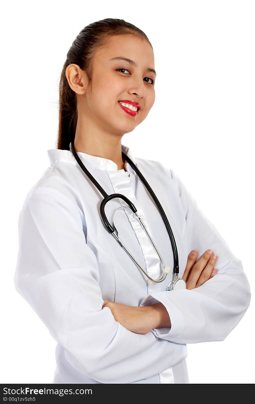 Female young doctor isolated on white background