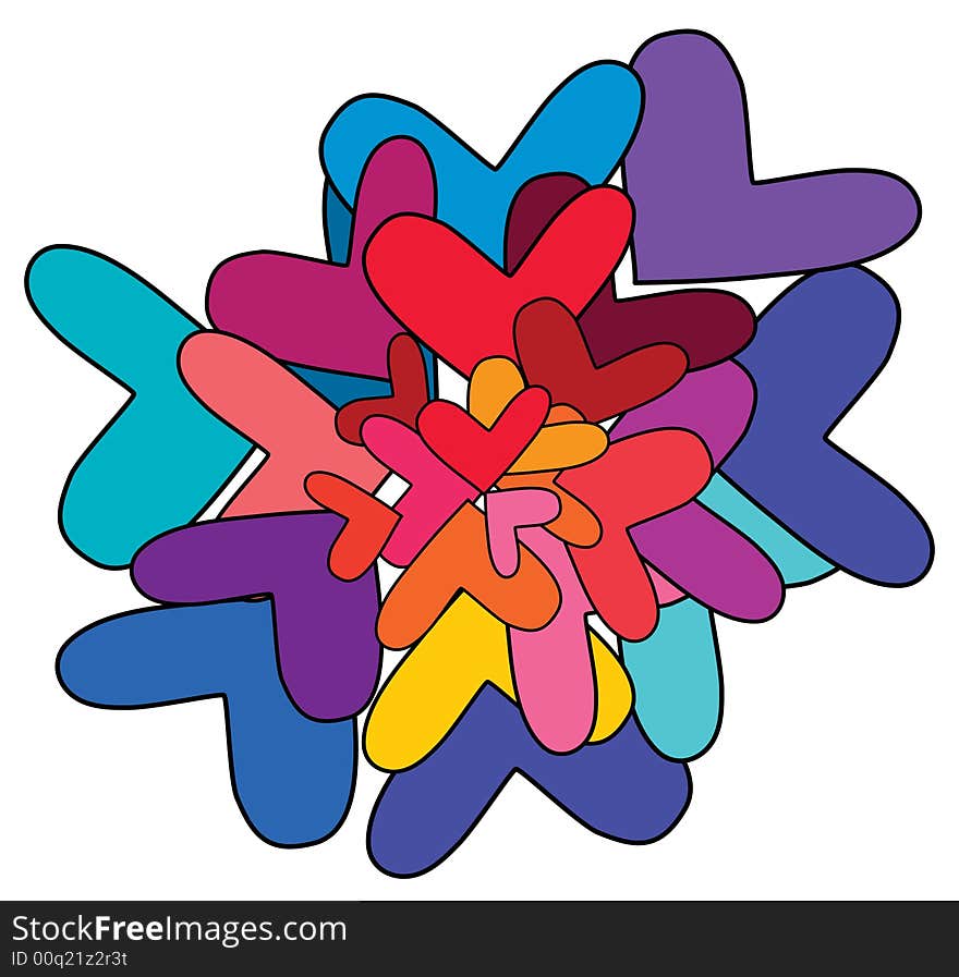 Illustration of assorted colorful heart shapes bursting out. Illustration of assorted colorful heart shapes bursting out